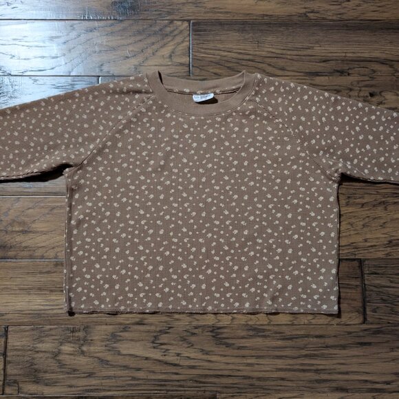 Gap kids waffle crew neck long sleeve shirt brown floral size XXL - Picture 2 of 12